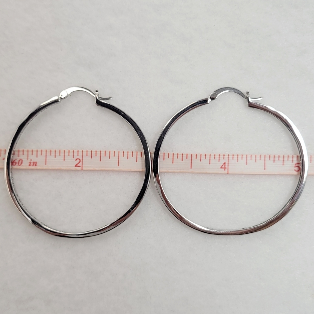 Sterling Silver 2" Black Spinel Hoops - Picture 11 of 12
